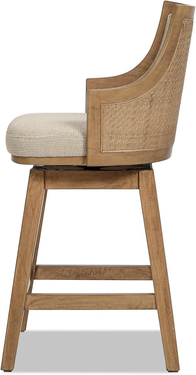 Jennifer Taylor Home Bahama 26" Cane Rattan High-Back Swivel Counter Stool with Recessed Arms, Taupe Beige Textured Weave