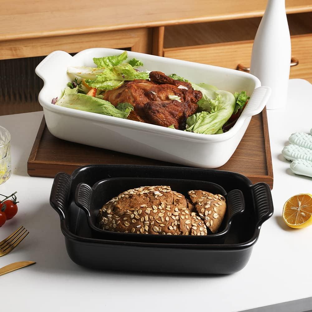 SWEEJAR Rectangular Ceramic Bakeware Set, Non-Stick Roasting Pan with Handles Baking Dishes,Casserole Pans for Cake Dinner, Set of 3 - Navy