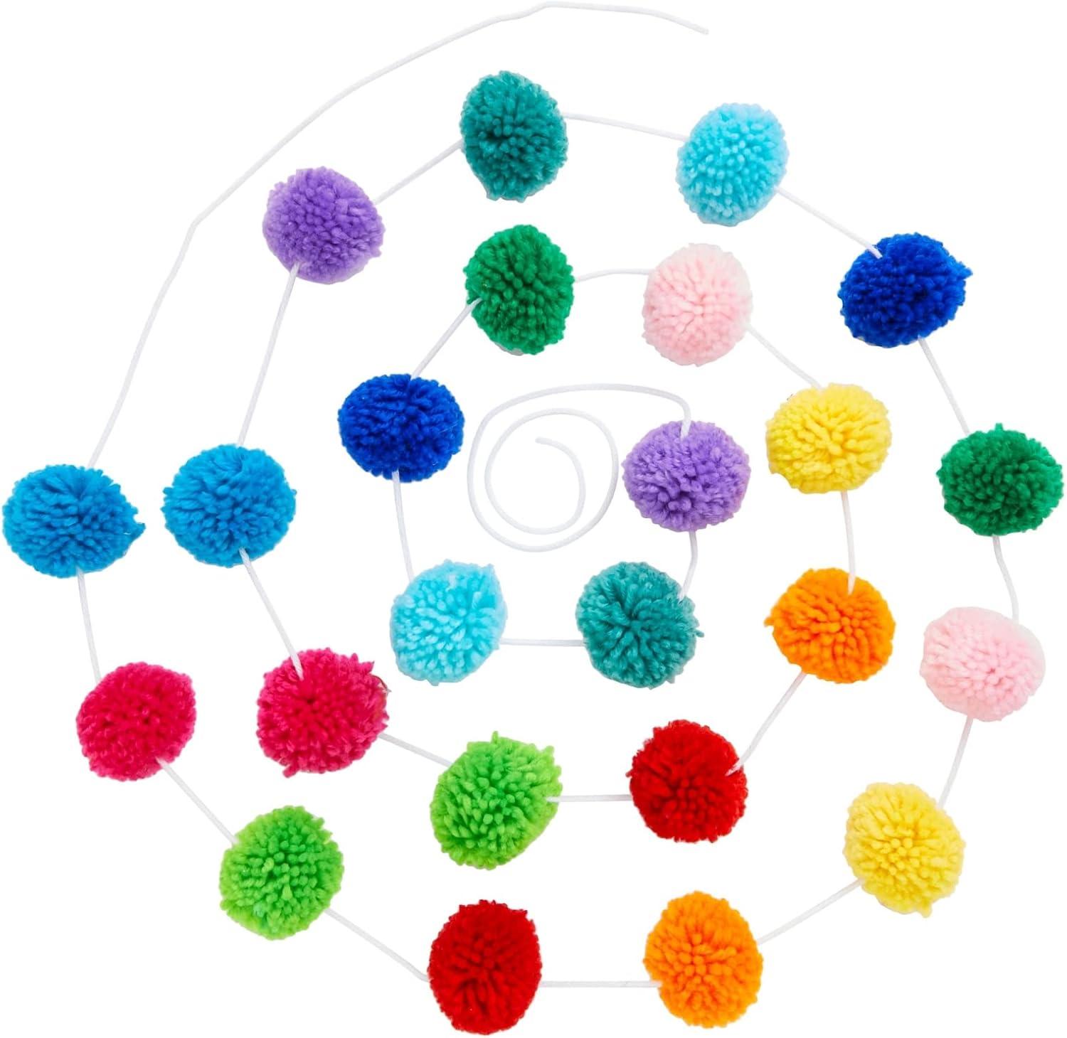 10-Foot Multicolor Wool Pom Pom Garland for Birthdays