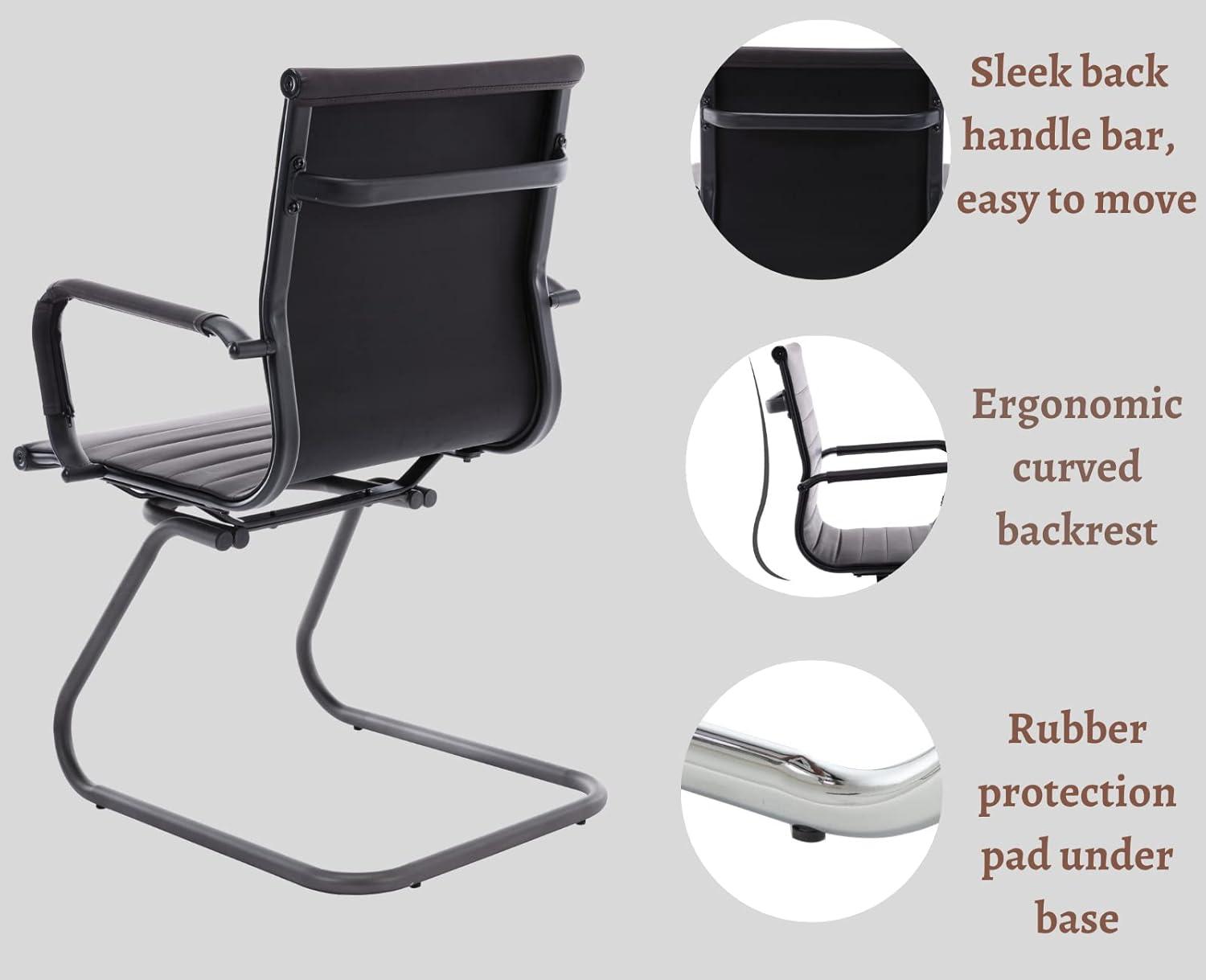 CIMOTA Waiting Room Chairs Leather Office Guest Chair Mid Back Reception Chairs with Sled Base for Meeting/Patient/Conference Room, Retro Black Set of 2