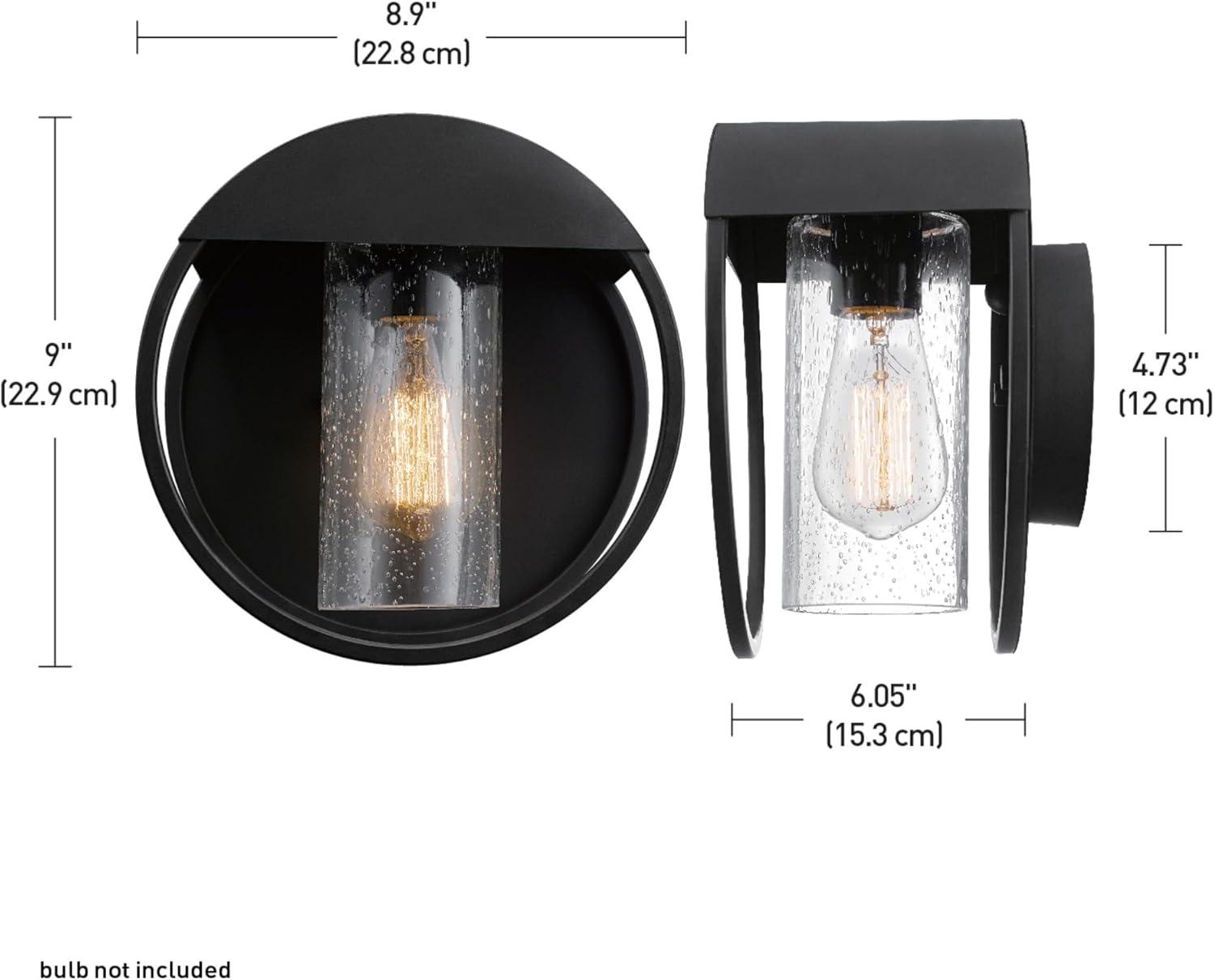 Globe Electric Neruda Matte Black Outdoor Indoor Wall Sconce with Seeded Glass Shade, 44335