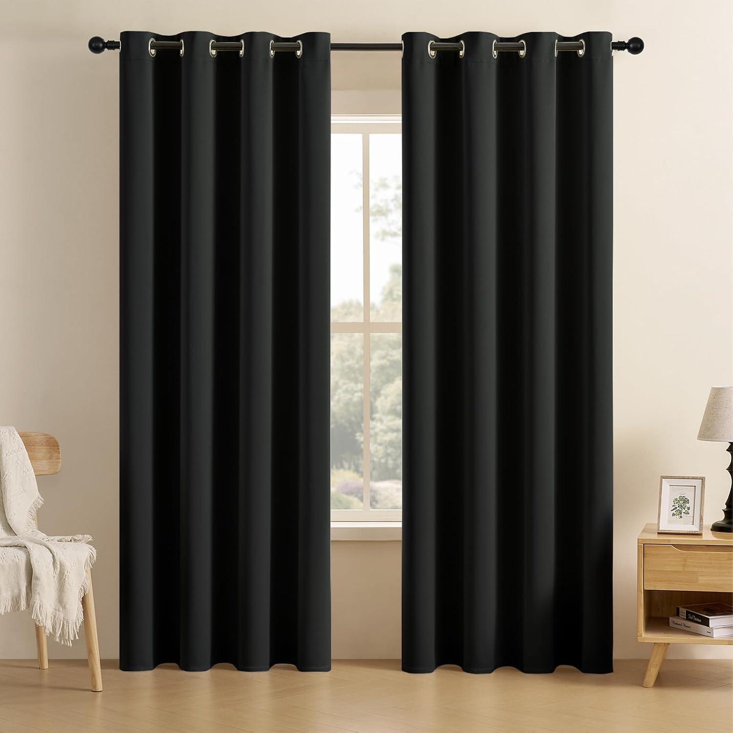 Black 84-Inch Room Darkening Grommet Top Curtains