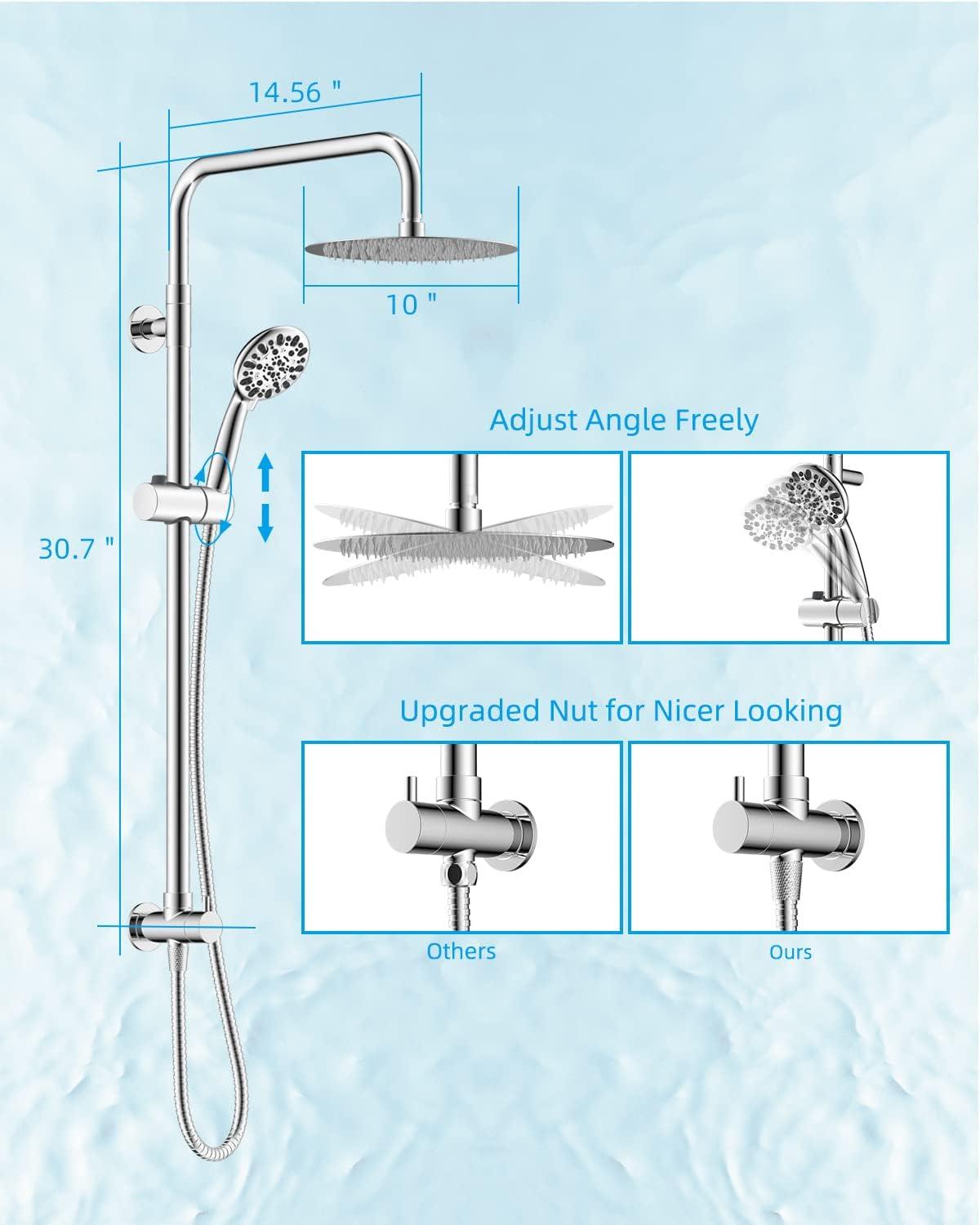 All Metal High Pressure Rainfall Shower Head System, Handheld Shower Combo with Slide Bar