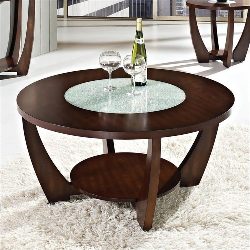 Rafael Wooden Cocktail Table in Cherry Finish with Glass inlay