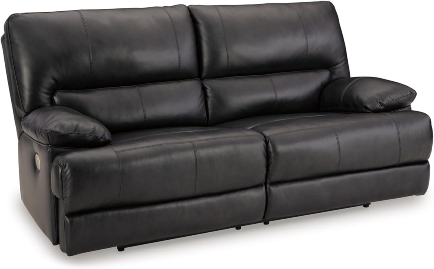 Black Faux Leather Power Reclining Sofa with Pillow-top Arms