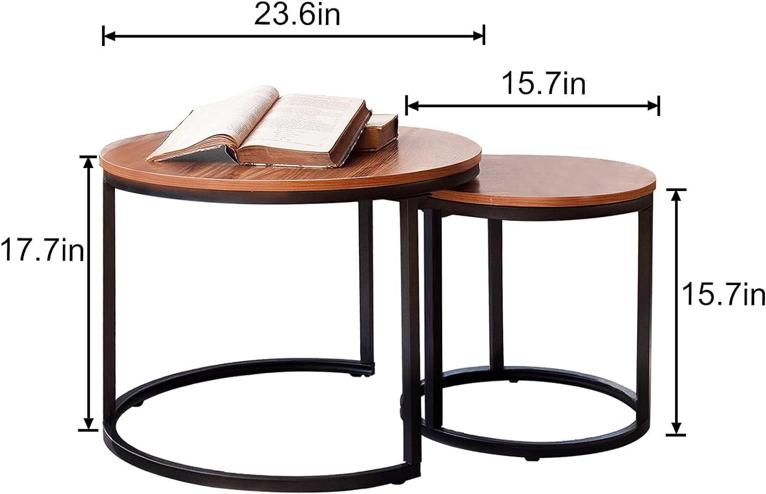 Round Wood Nesting Coffee Table Set with Metal Frame