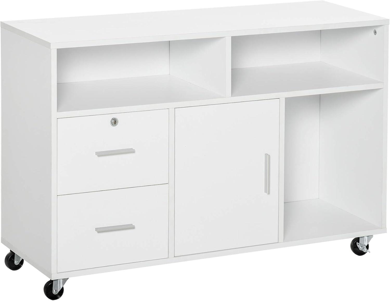 White Mobile Office Storage Cabinet with Drawers and Shelves