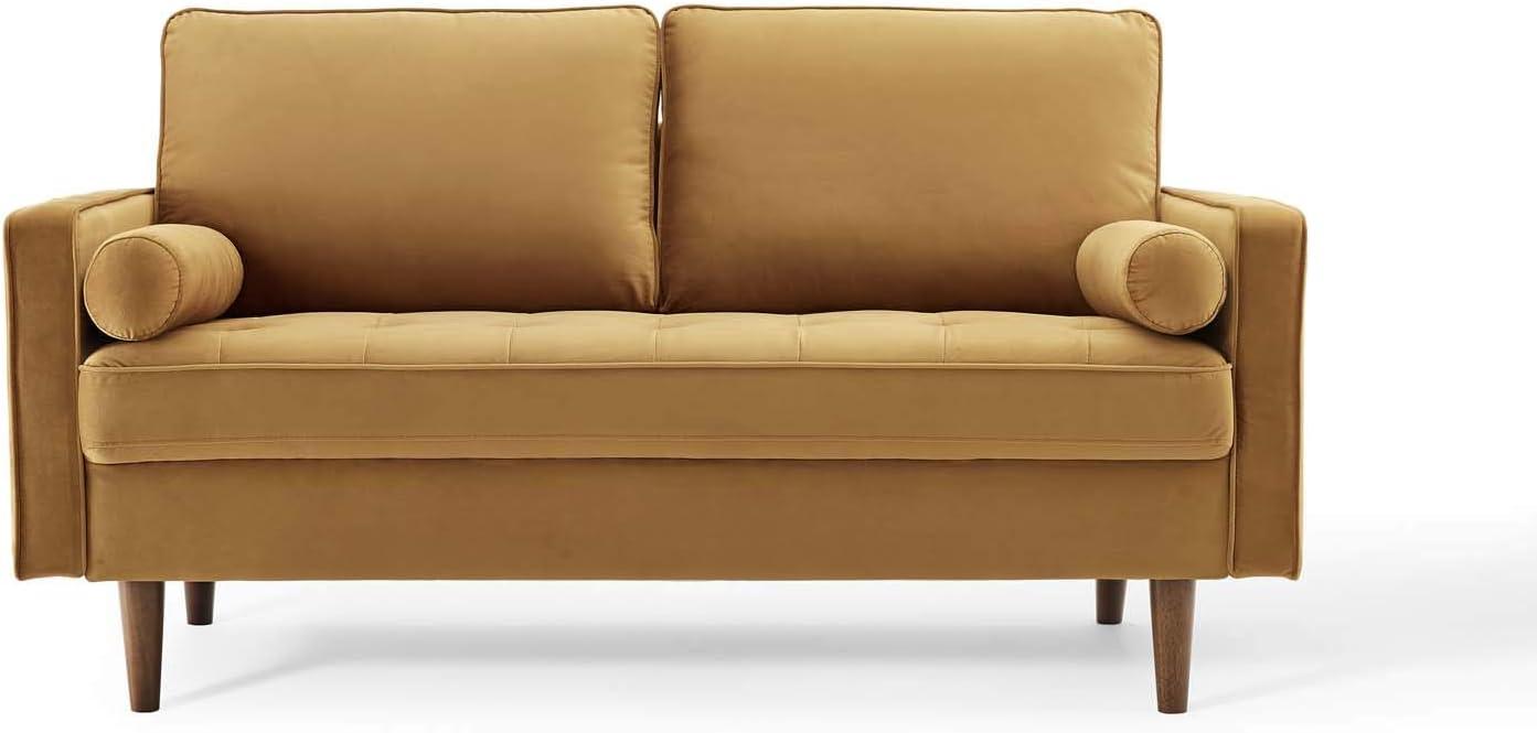 Modway Valour Modern Performance Velvet Loveseat in Cognac Brown/Walnut