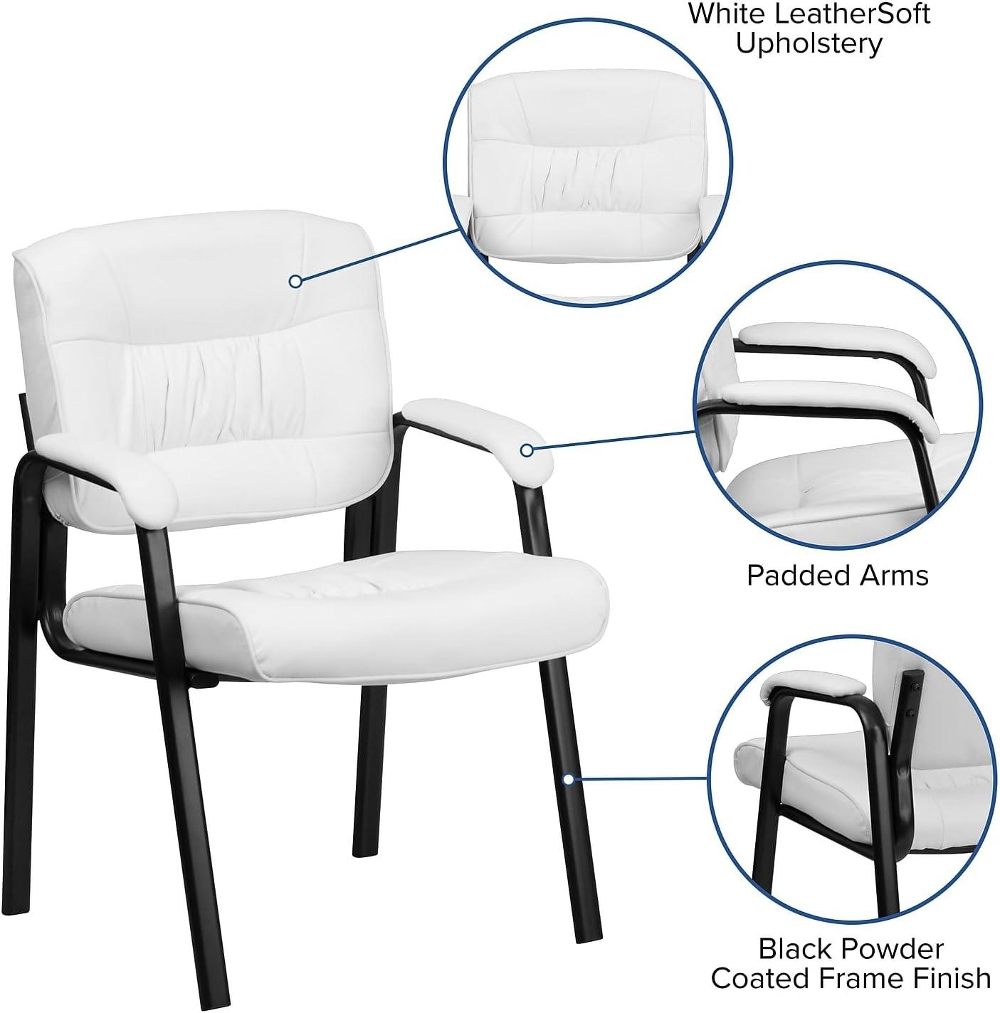 Flash Furniture Haeger White LeatherSoft Executive Side Reception Chair with Black Metal Frame