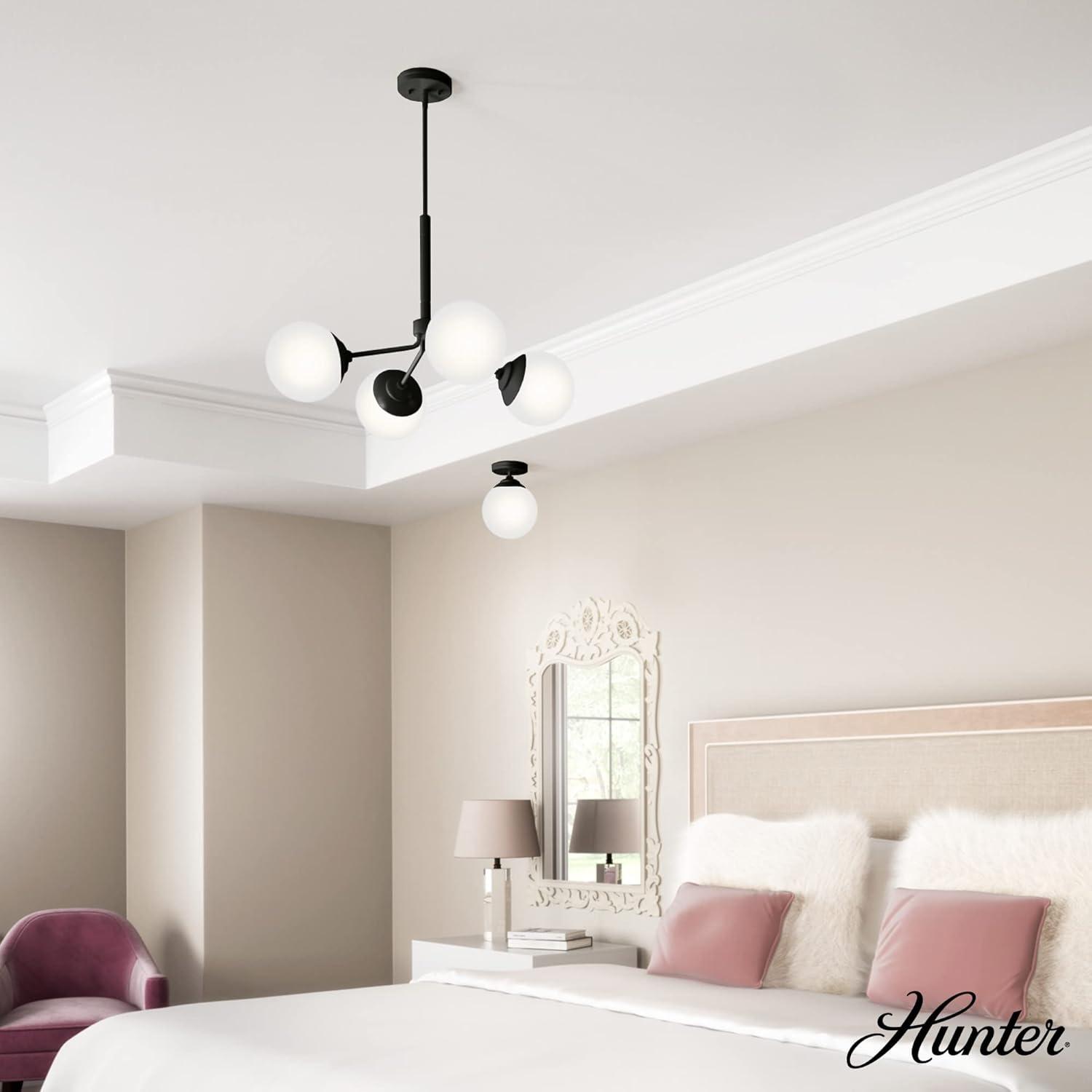 Hunter Hepburn Matte Black with Cased White Glass 1 Light Flush Mount Ceiling Light Fixture