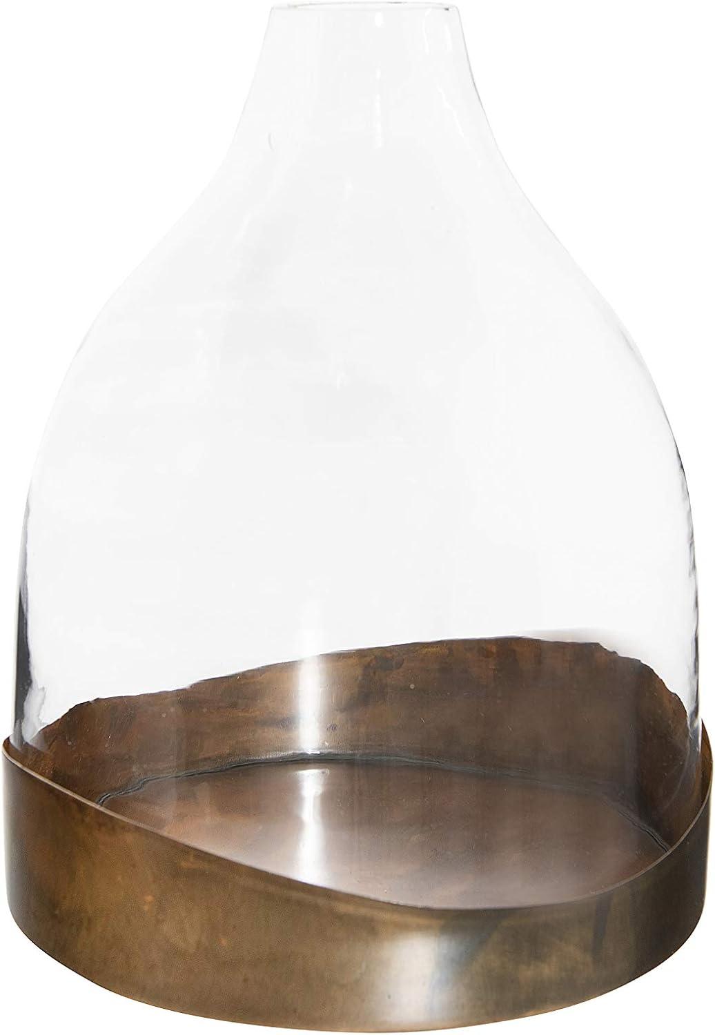 10" x 7" Glass Cloche with Metal Antique Copper Finish Trays Brass - Storied Home: Vintage Display Dome, Elegant Terrarium