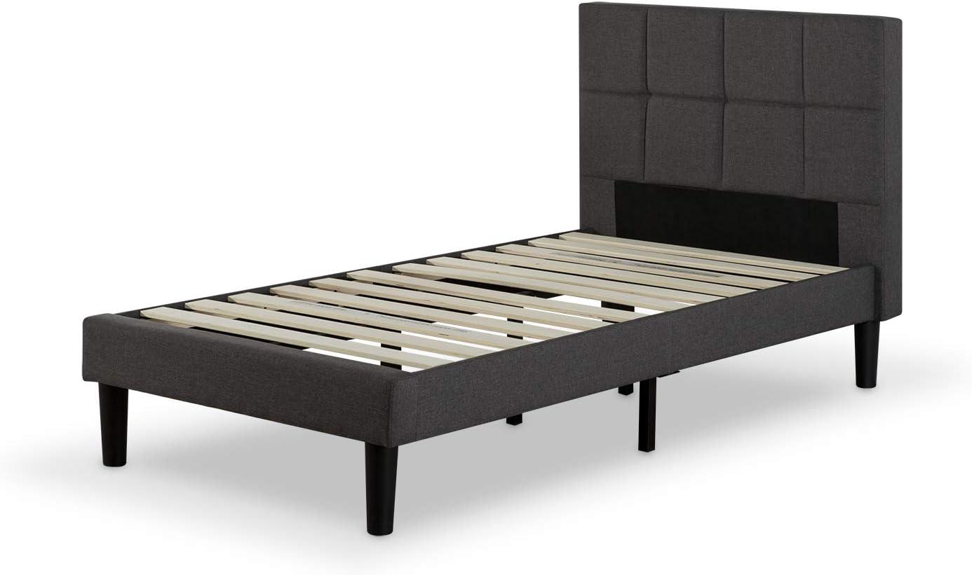 Twin Gray Upholstered Platform Bed with Tufted Headboard