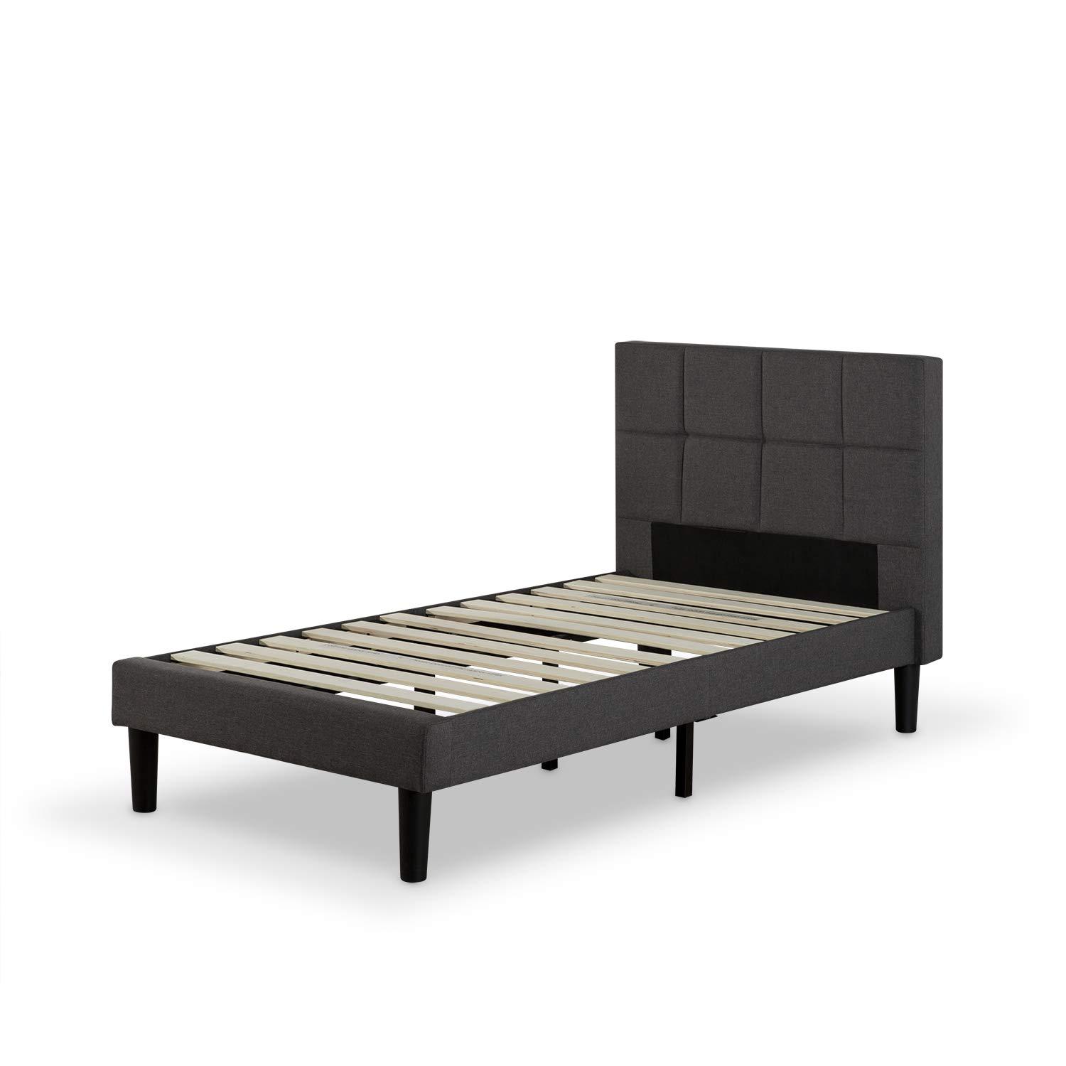Twin Gray Upholstered Platform Bed with Tufted Headboard