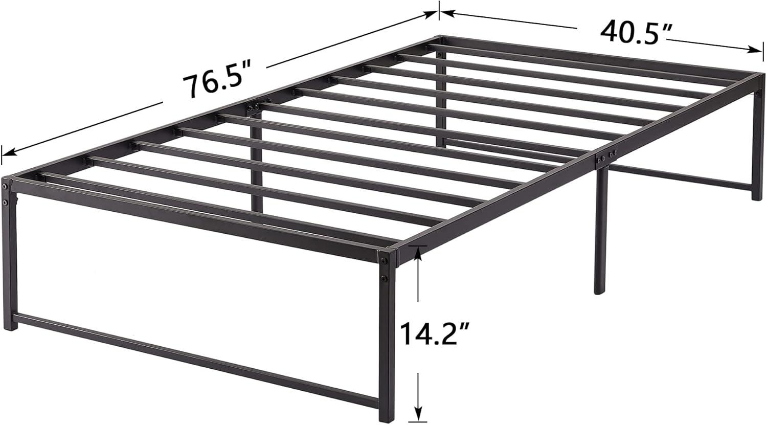 Twin Black Metal Platform Bed Frame with Slats