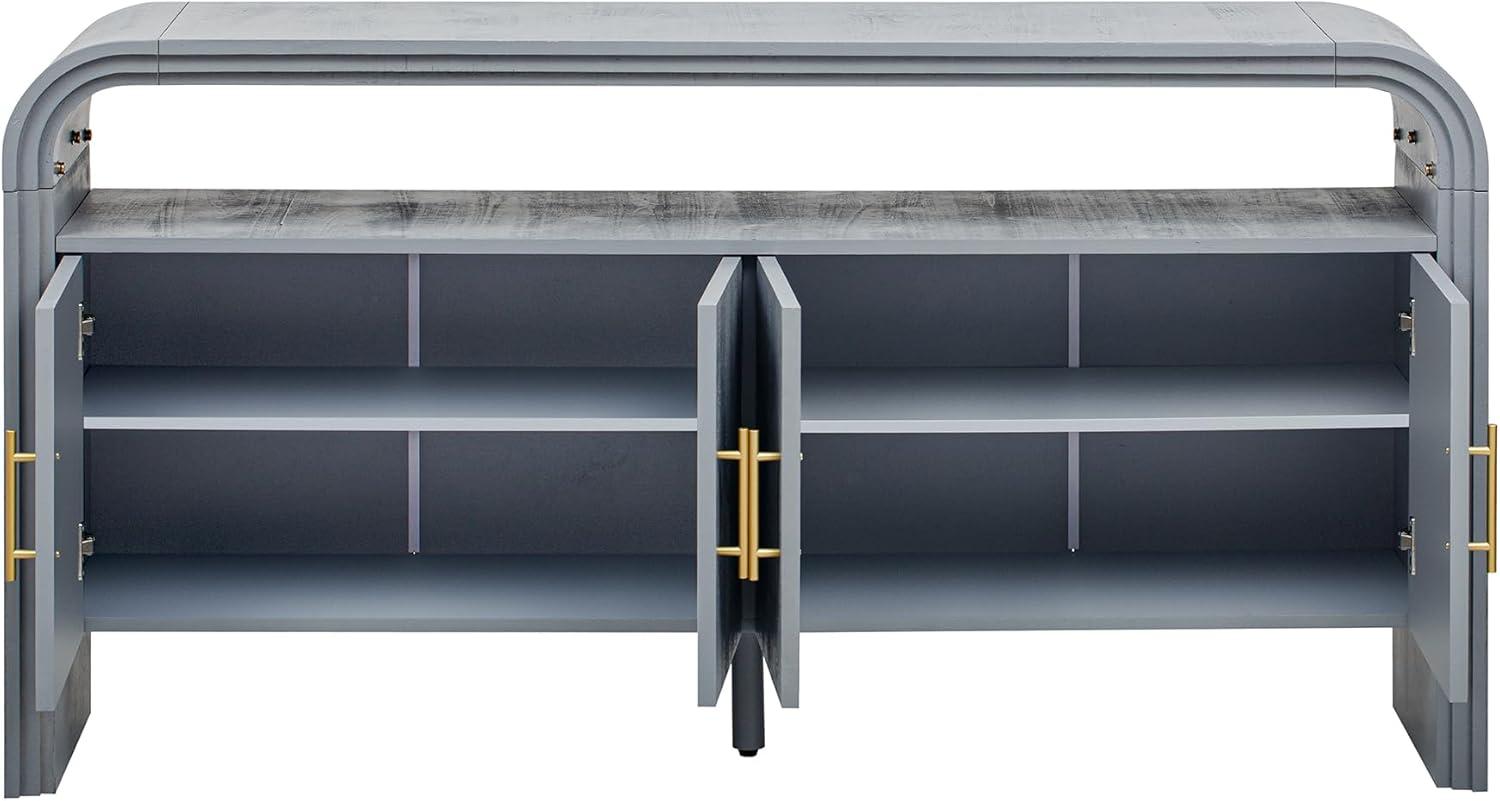 Unique Retro Curved Sideboard with 4 Doors and Treated Fir Veneer, Wood Accent Entryway Console Table Storage Cabinet for Hallway Living Room Foyer Corridor (Natural-12.31)