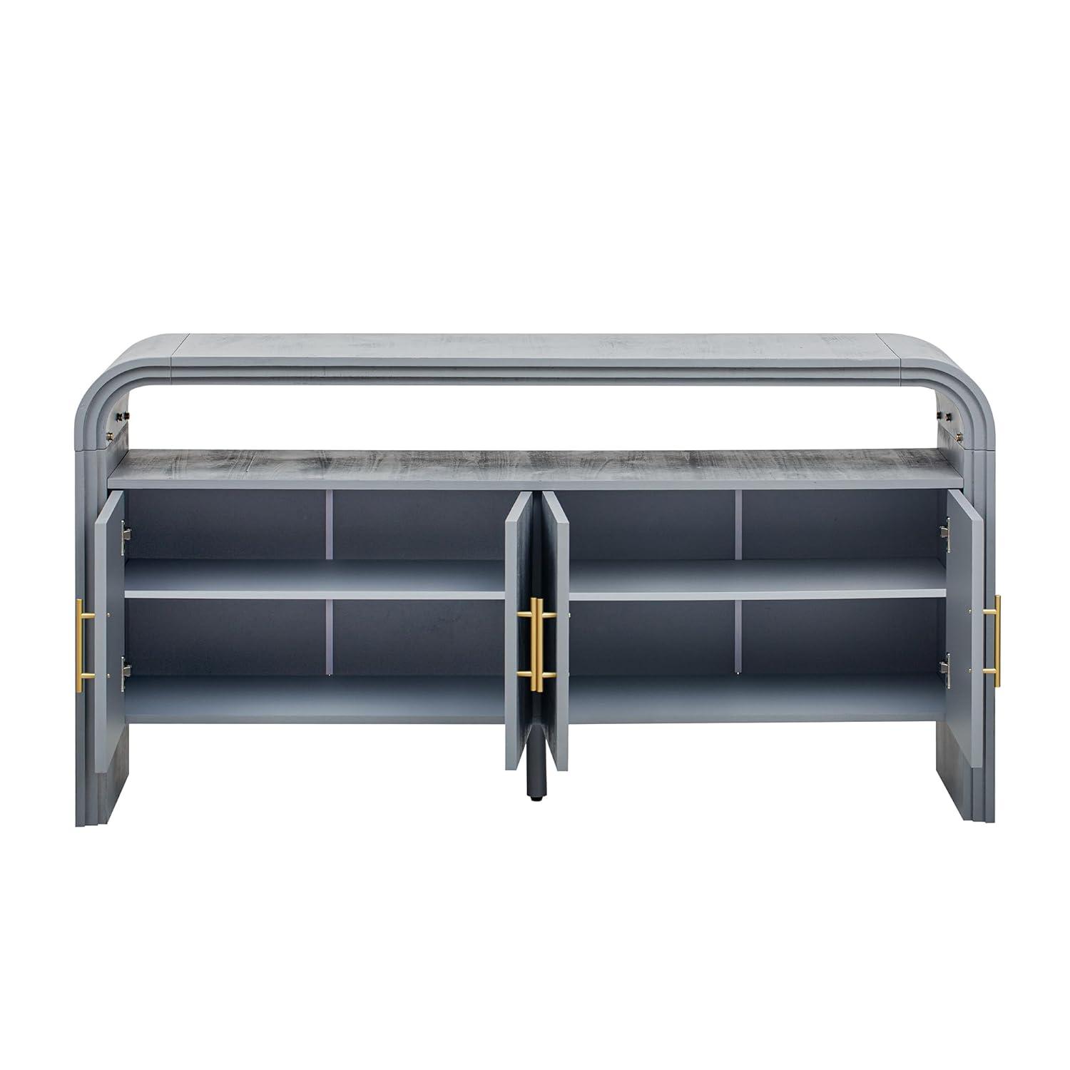 Unique Retro Curved Sideboard with 4 Doors and Treated Fir Veneer, Wood Accent Entryway Console Table Storage Cabinet for Hallway Living Room Foyer Corridor (Natural-12.31)