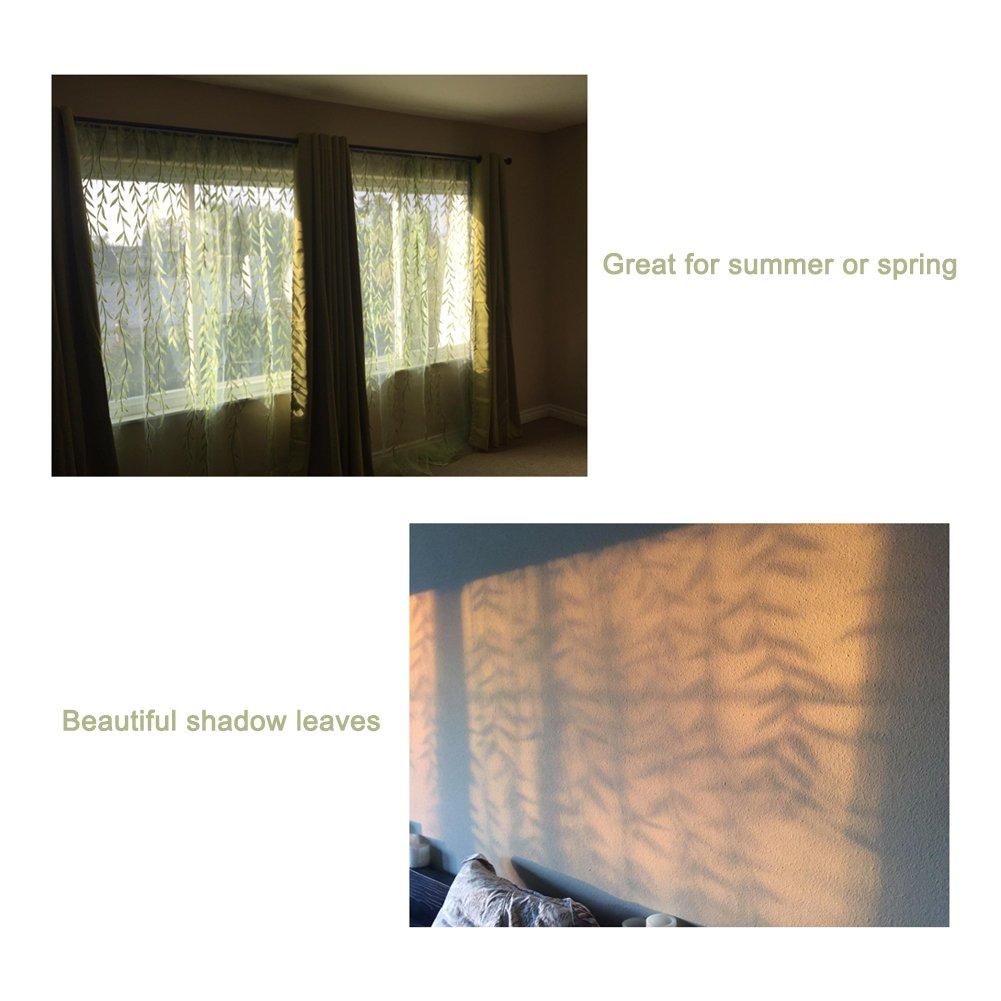 XmhyTop Rely2016 2 Pieces Willow Window Curtain Voile Tulle Room Salix Leaf Sheer Gauze Curtain Voile Panel Drapes Curtain Green Color for Living Room, Bedroom, Balcony ,100 x 200cm