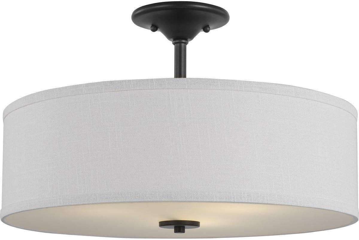 Progress Lighting, Inspire Collection, 3-Light Semi-Flush Mount, Graphite, Summer Linen Shade