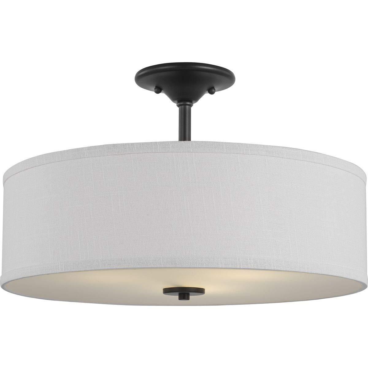 Progress Lighting, Inspire Collection, 3-Light Semi-Flush Mount, Graphite, Summer Linen Shade