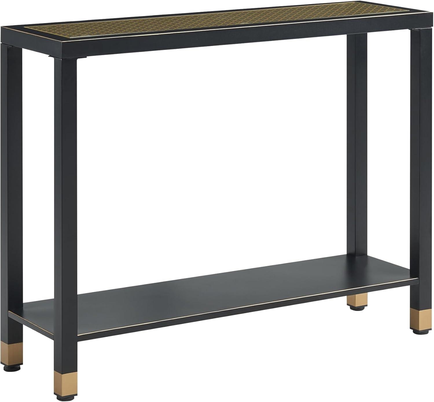 Black Metal and Glass 2-Tier Console Table with Storage