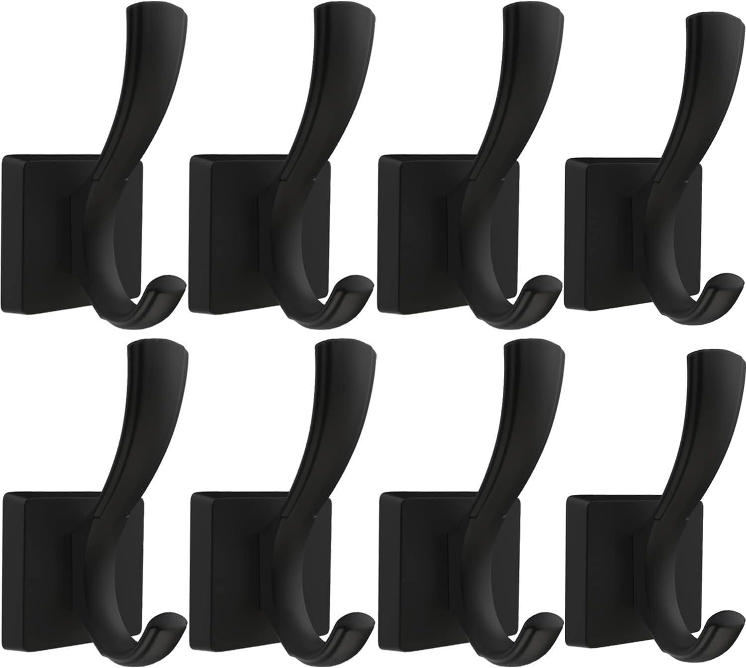 Heavy Duty Black Aluminum Wall Hooks for Coats and Towels