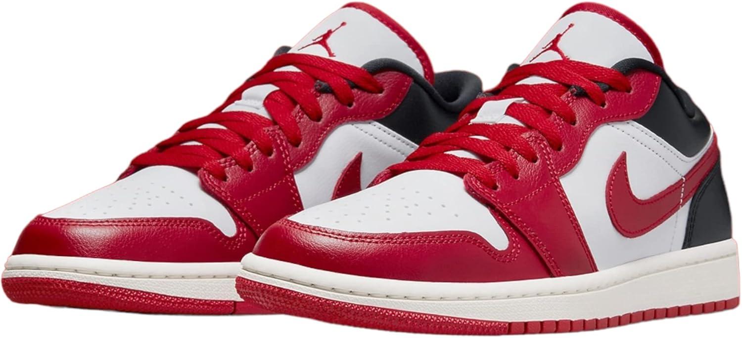 Women's White and Red Genuine Leather Casual Sneakers