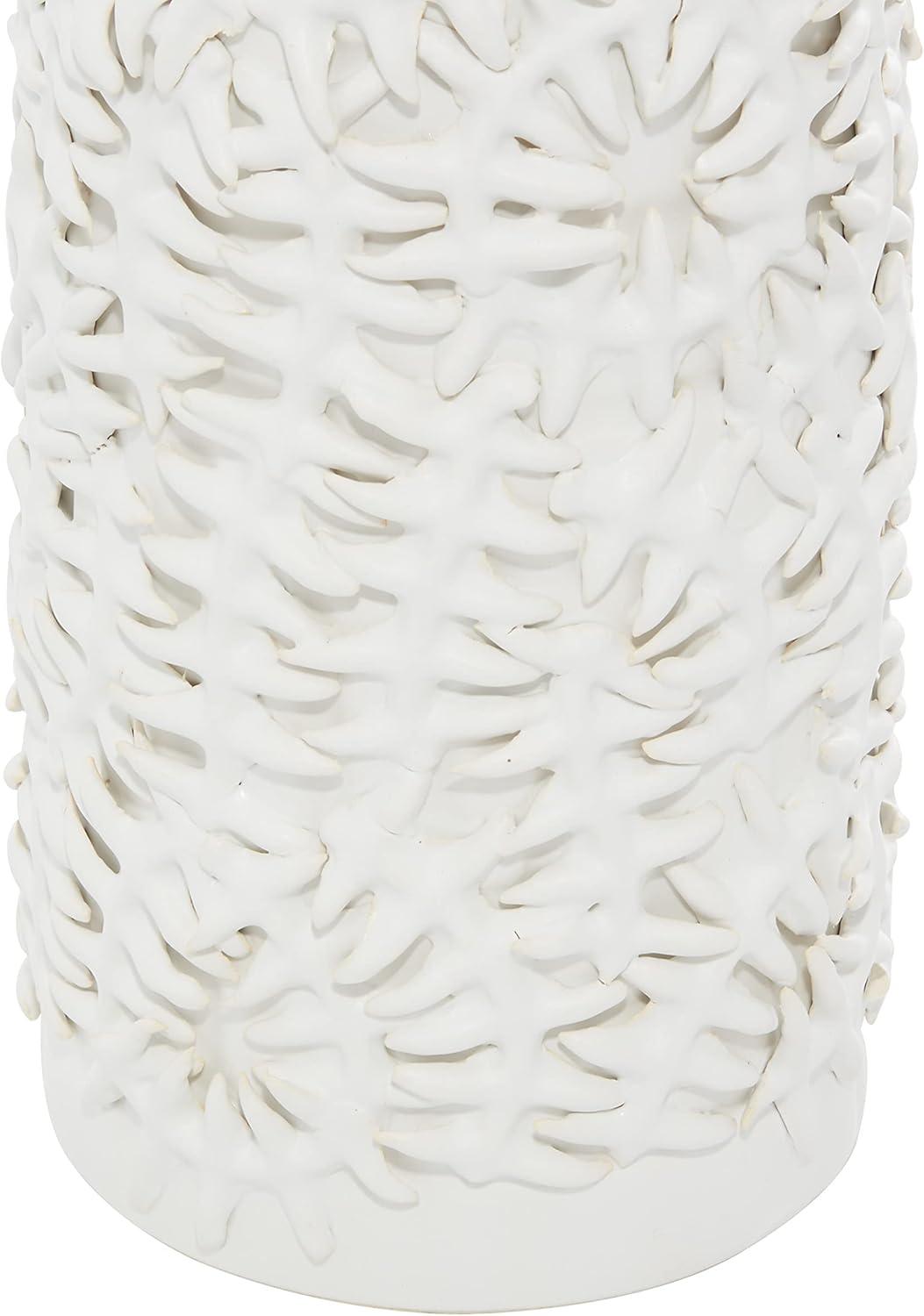 DecMode 17" Leaf Embossed White Ceramic Vase