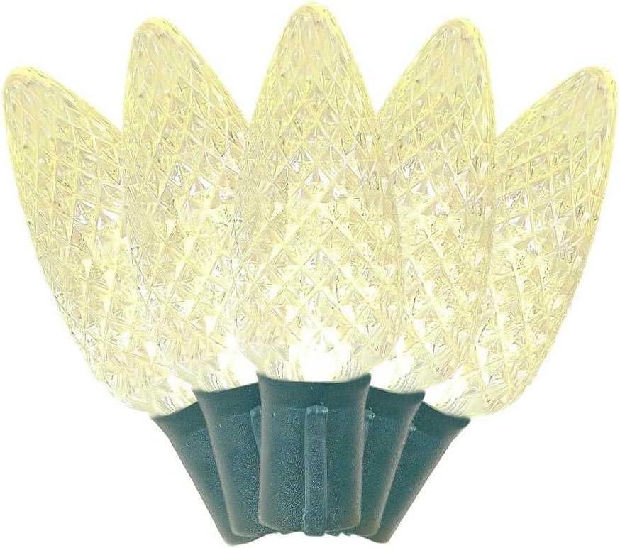 Novelty Lights LED Warm White C9 Faceted, Green Wire (25 Bulbs, 120 V)