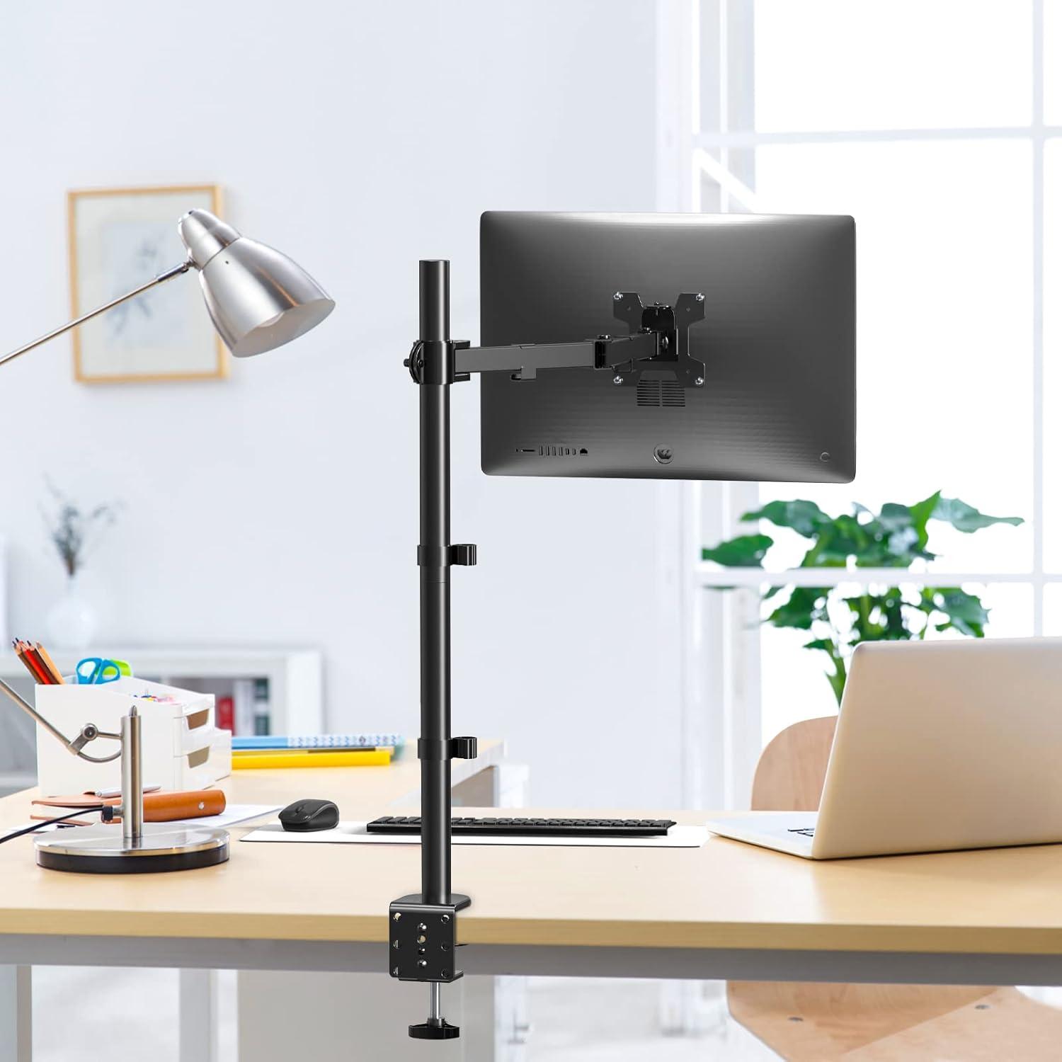 Black Extra Tall Adjustable Single Monitor Desk Mount