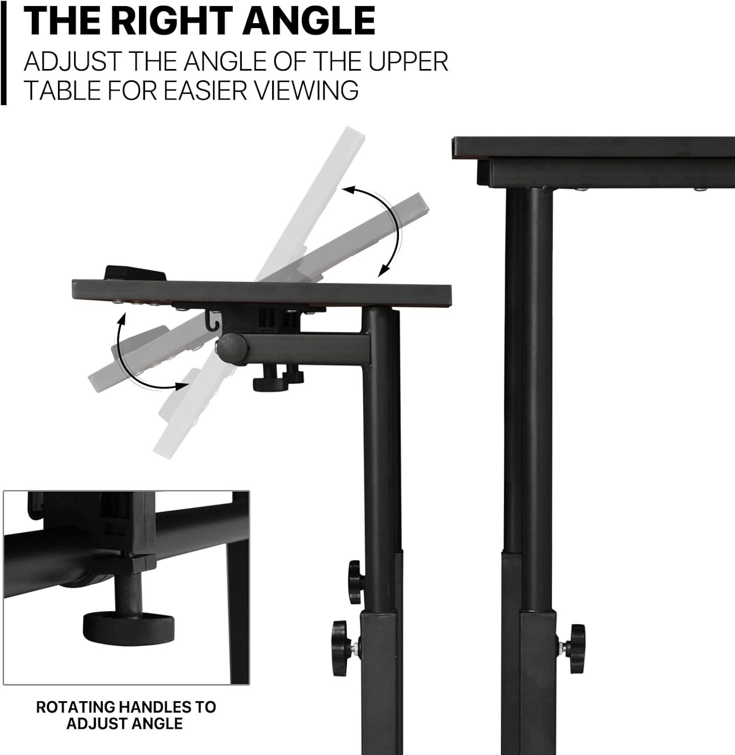 Inbox Zero Oziel Mobile Computer Desk, Adjustable Height Laptop Standing Desk with Tilting Tabletop and Monitor Shelf