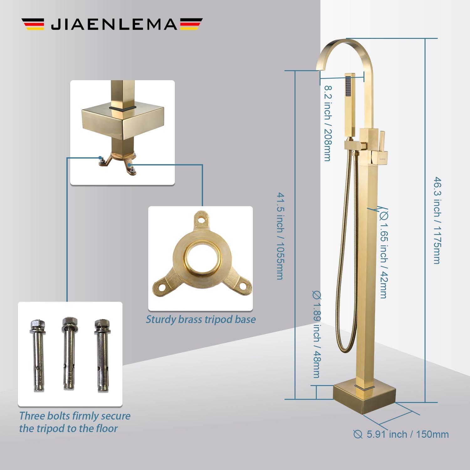 Brushed Gold Brass Waterfall Floor Mount Freestanding Tub Faucet