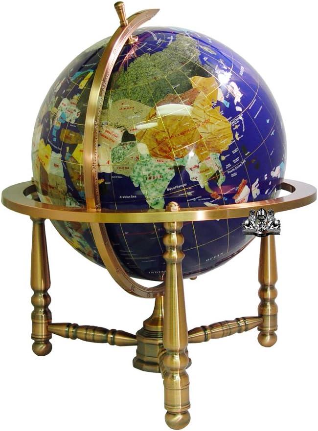 Blue Lapis 19-Inch Gemstone World Globe with Copper Stand