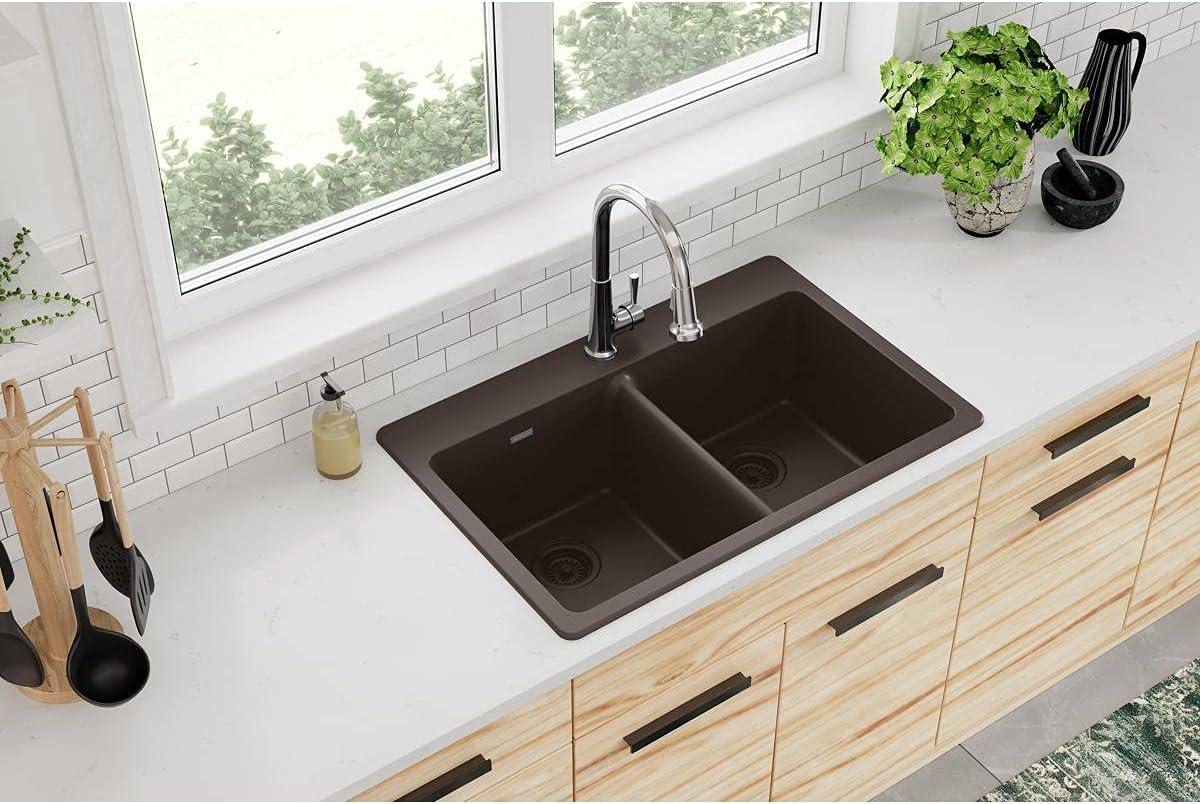 Quartz Classic 33" x 22" x 9-1/2" Double Basin Drop-in Kitchen Sink