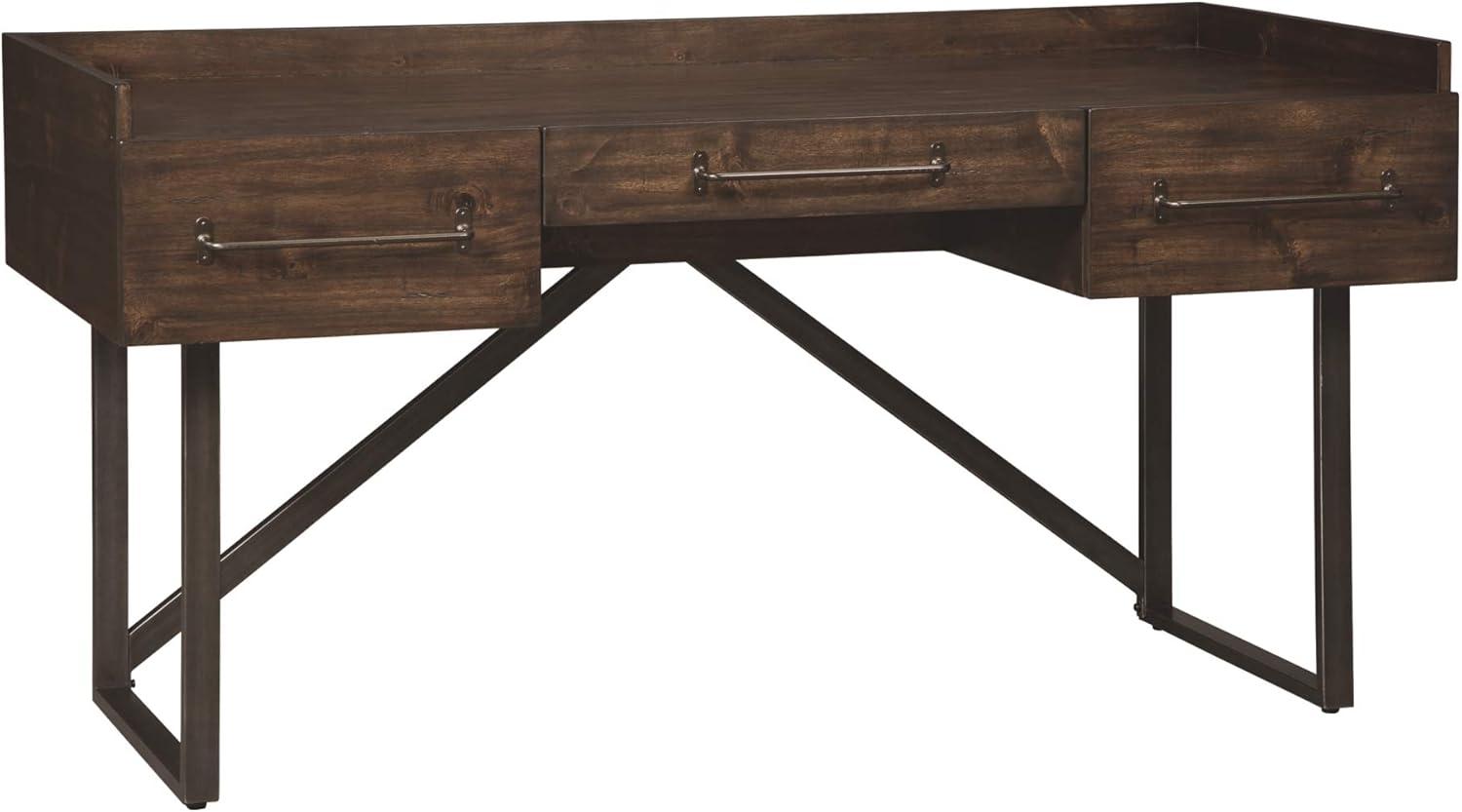 Industrial Brown Acacia Wood Home Office Desk with Drawers