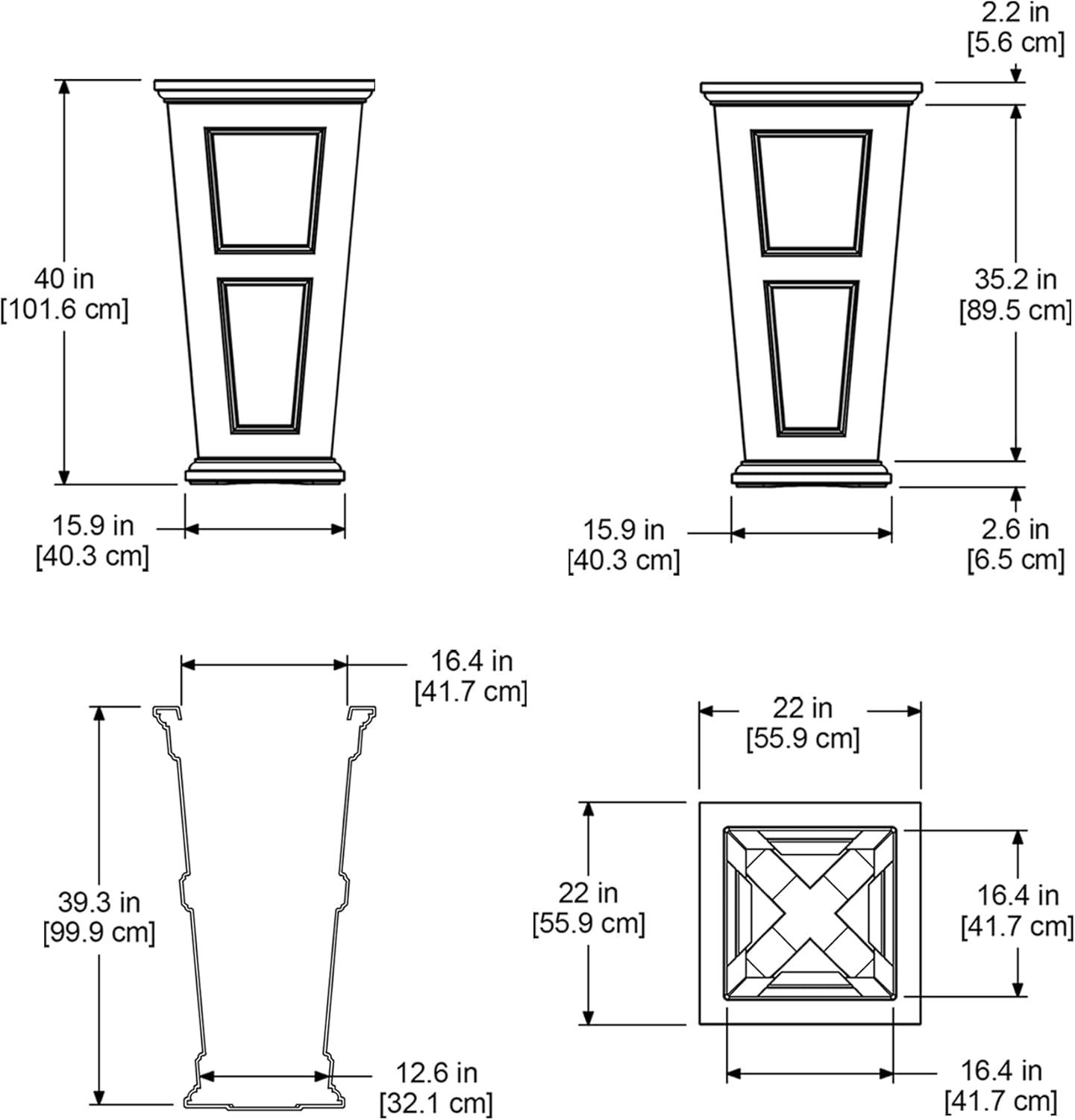 Fairfield Classic Black 40" Tall Polyethylene Outdoor Planter