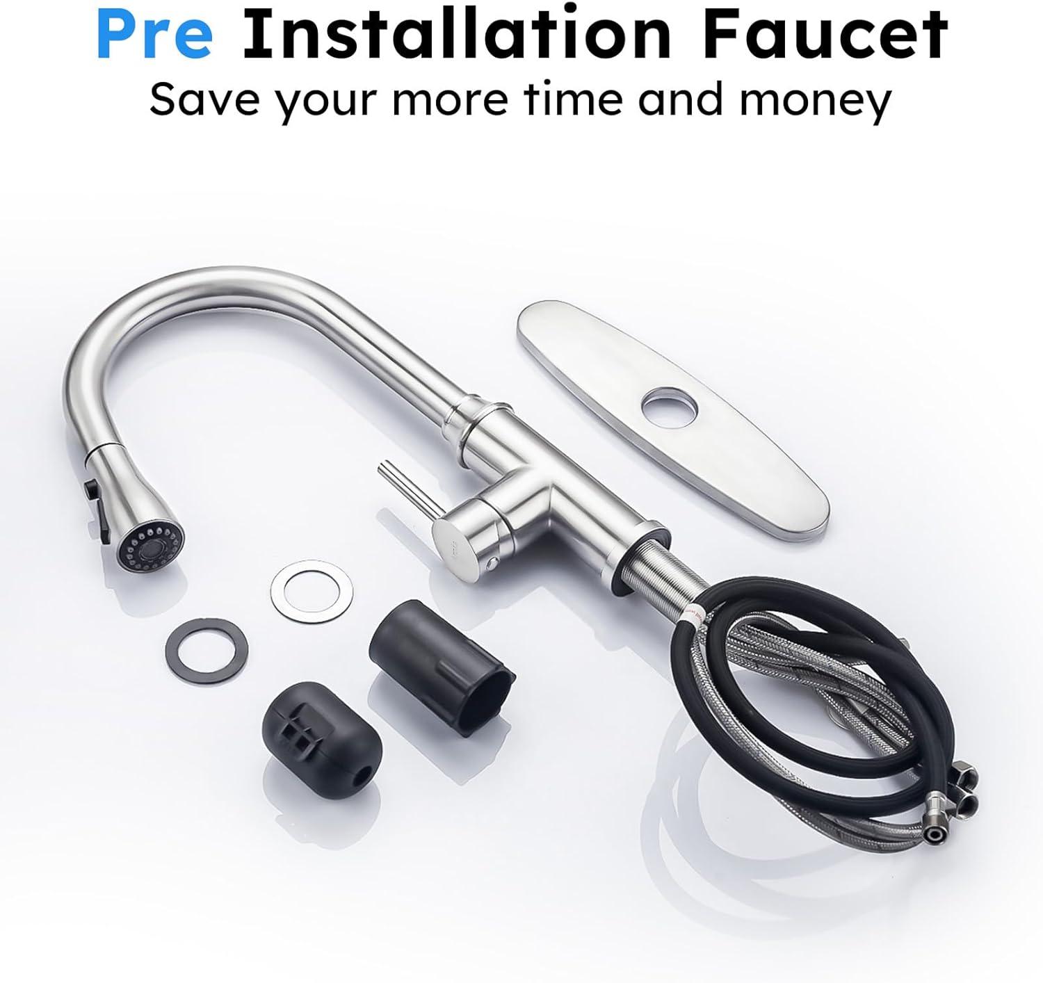 GAGALIFE Single Handle Pull Down Sprayer Kitchen Faucet High Arc Stainless Steel Faucet with 3-Function Sprayer JJL-CL-PT-SDP-C