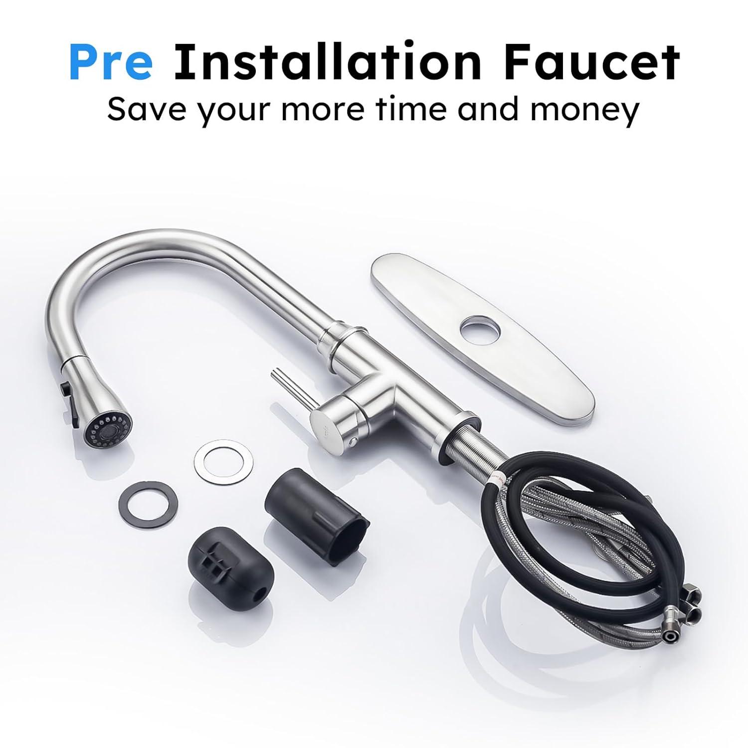 GAGALIFE Single Handle Pull Down Sprayer Kitchen Faucet High Arc Stainless Steel Faucet with 3-Function Sprayer JJL-CL-PT-SDP-C