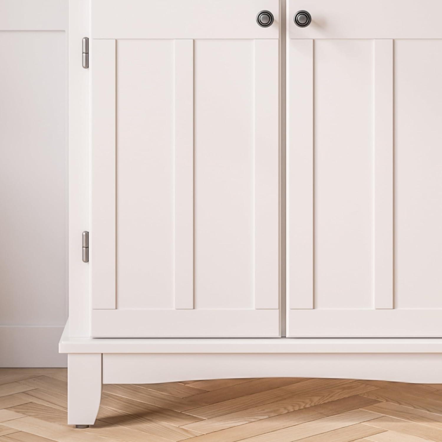 36" Sideboard Buffet Servers with Wood Top White - Home Styles: Traditional Style, Adjustable Shelves, Storage Cabinet
