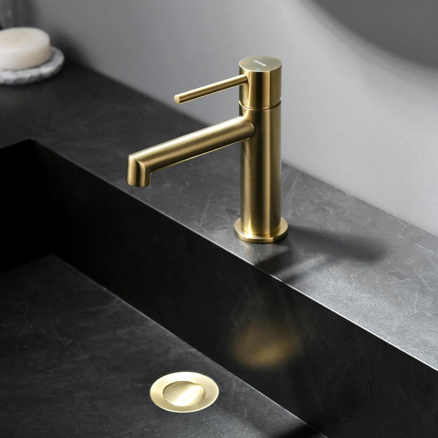 Brushed Gold Single Handle Brass Bathroom Faucet with Pop-up Drain