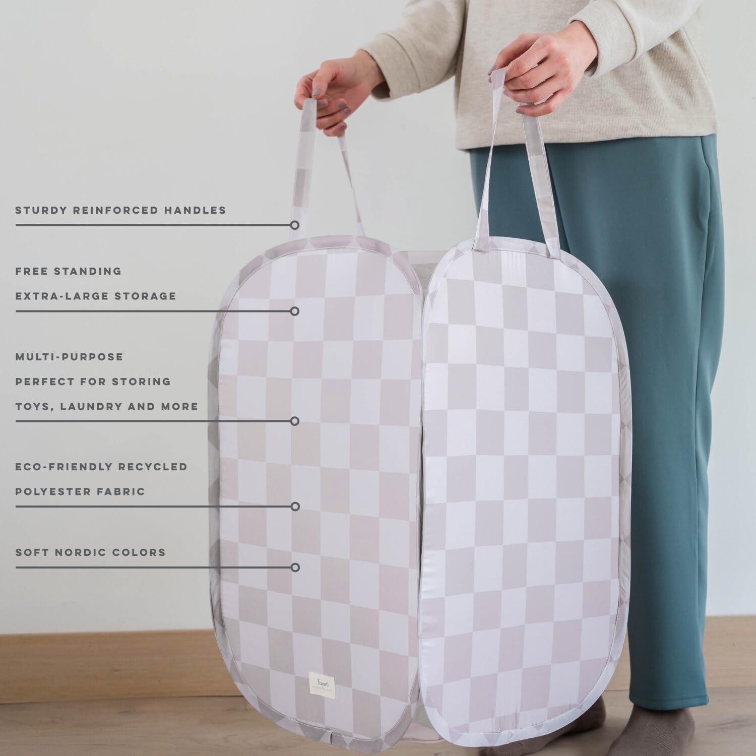 3 Sprouts Baby & Kids Recycled Fabric Pop-up Laundry Hamper - Gingham Beige