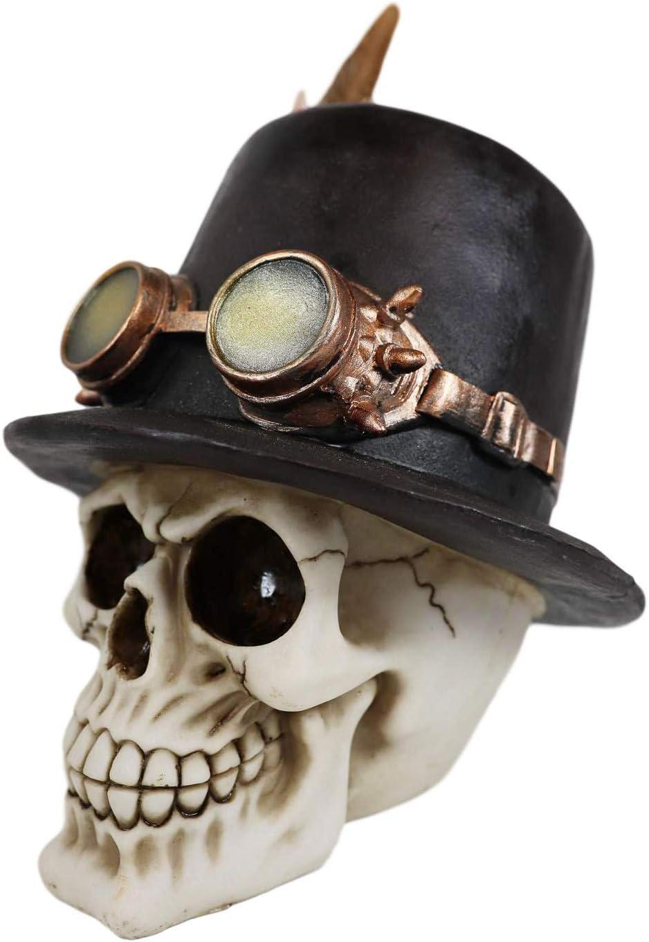 Aristocrat Steampunk Skull with Royal Feather & Goggles Figurine