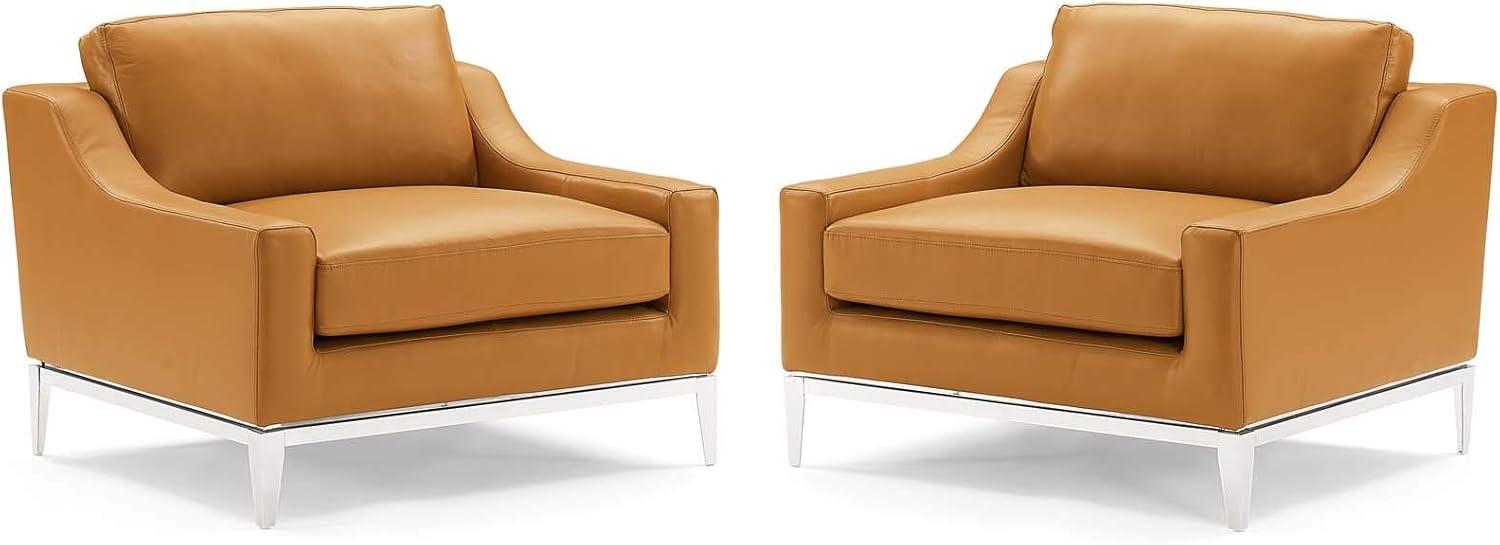 Modway Harness Stainless Steel & Leather Arm Chair in Tan (Set of 2)