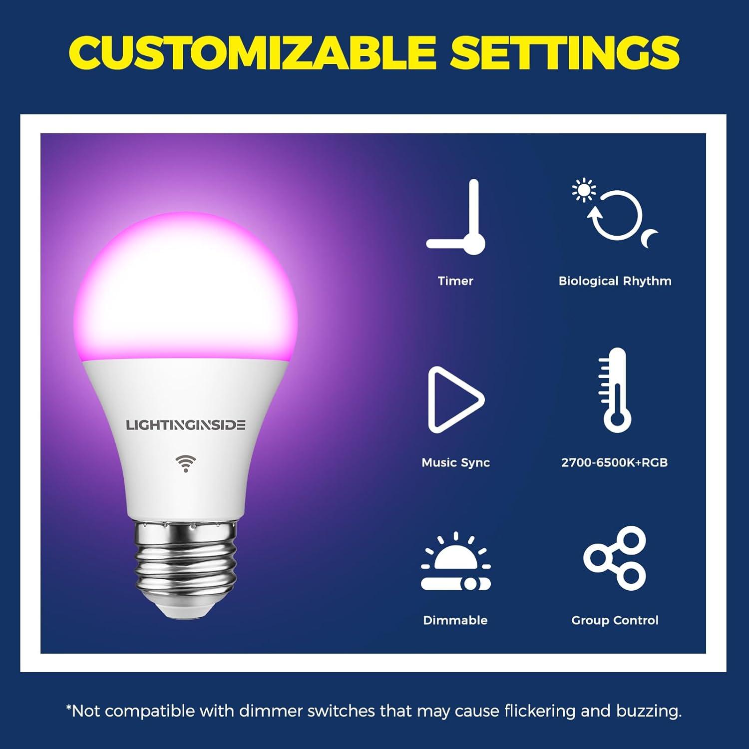 Candelabra Smart Light Bulbs 60W Equivalent, 500LM 6W E12 LED Bulb Compatible with Alexa/Google Home, RGBCW Candle Bulb for Chandelier, No Hub Required, 2.4G WiFi Only, ETL Listed, 1PC