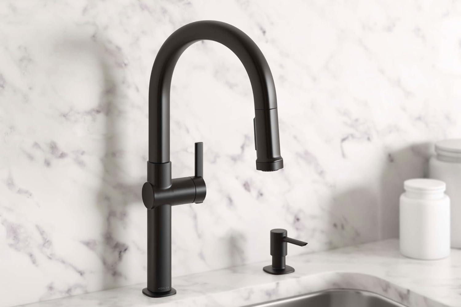 Matte Black Single Handle Pull-Down Kitchen Faucet with Soap Dispenser