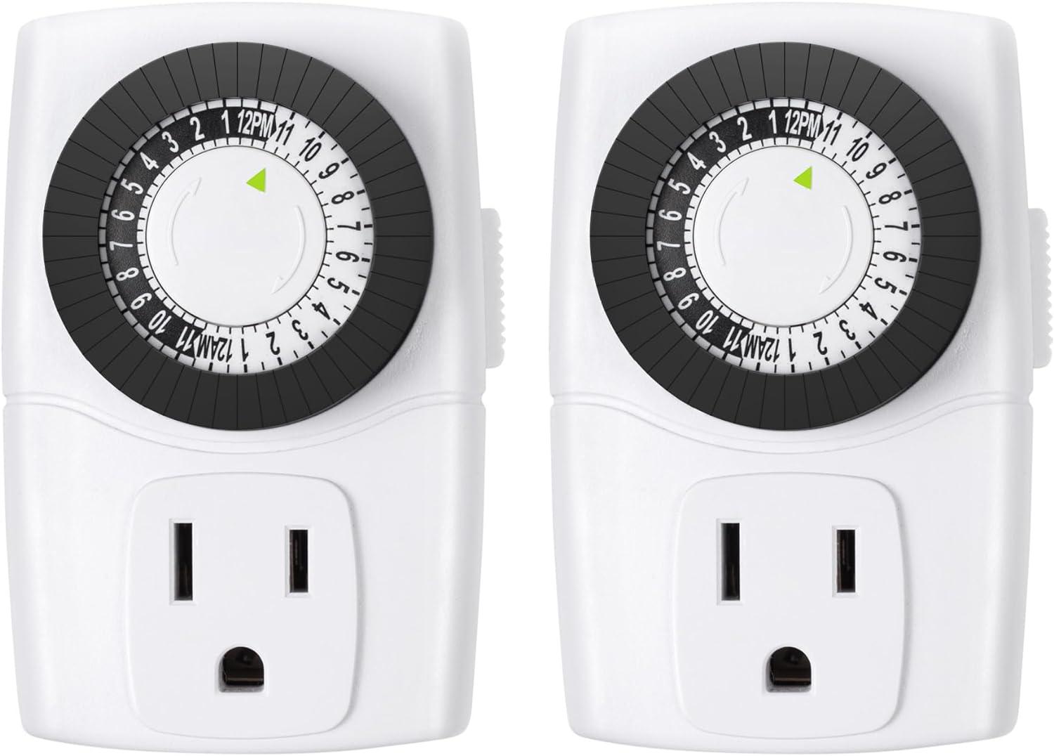 BN-LINK BND-60/U47 Indoor Mini 24-Hour Mechanical Outlet Timer, 3-Prong, 2-Pack