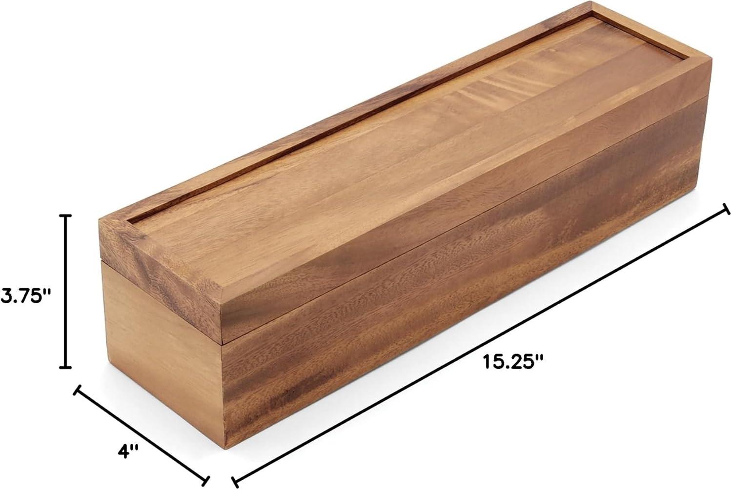 Large Acacia Wood Tea Box with 5 Compartments