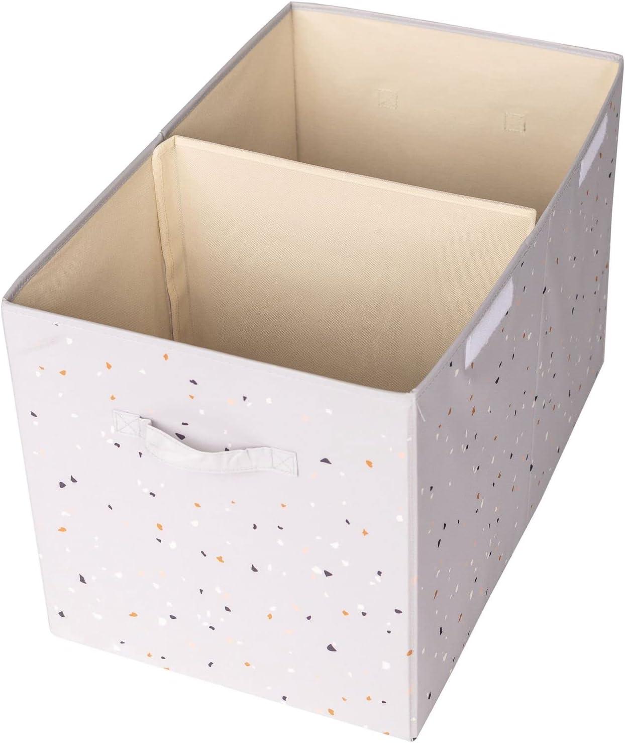 3 Sprouts Recycled Fabric Folding Chest Organizer in Light Gray Terrazzo - Collapsible Storage Basket Container with Lid & Handles