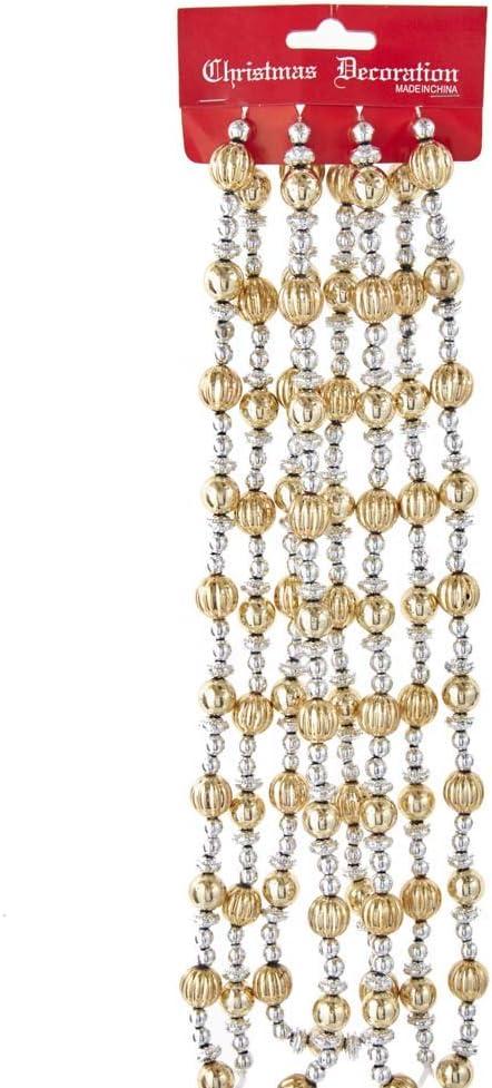 Kurt S. Adler 9-Foot Shiny Silver and Gold Beaded Garland