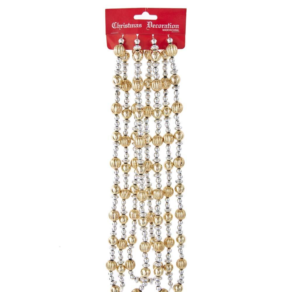 Kurt S. Adler 9-Foot Shiny Silver and Gold Beaded Garland