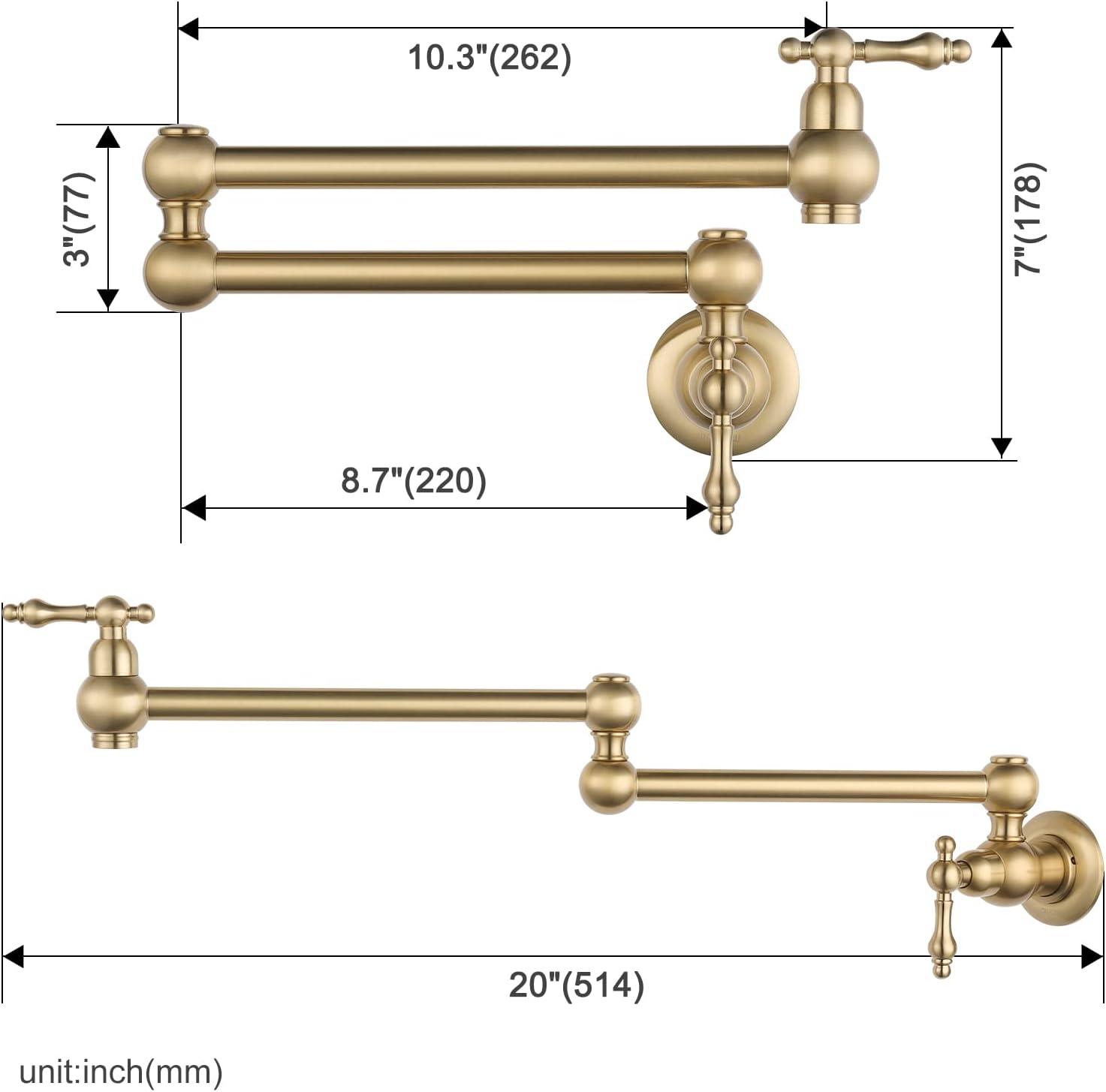 Brushed Gold Brass Double Joint Pot Filler Faucet